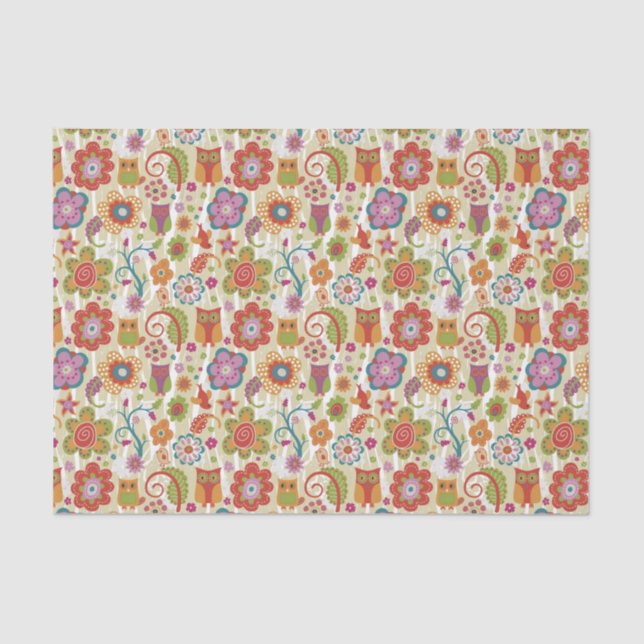 Colour Floral and Owl Tissue Paper (Front)