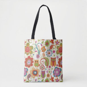 Colour Floral and Owl Tote Bag
