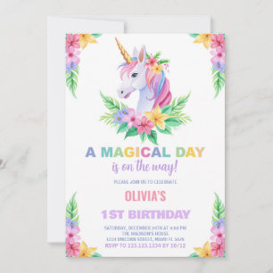 Colour Floral Unicorn Birthday Invitations