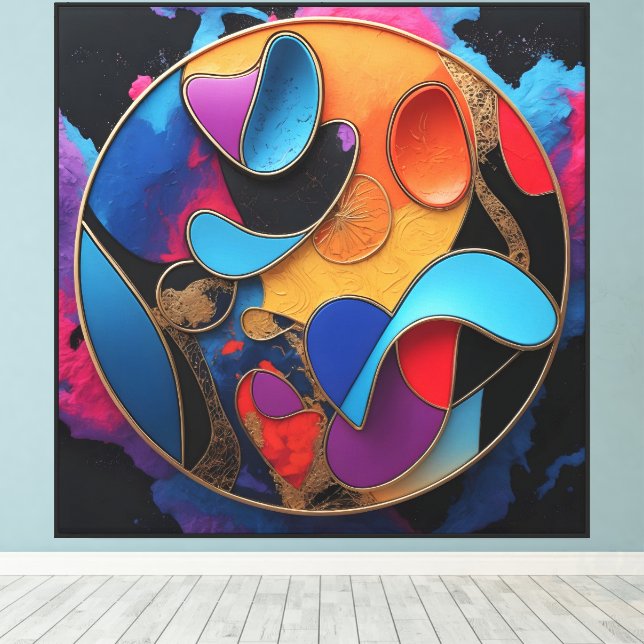Colour Flow Circle Canvas Print (Insitu(Wood Floor))