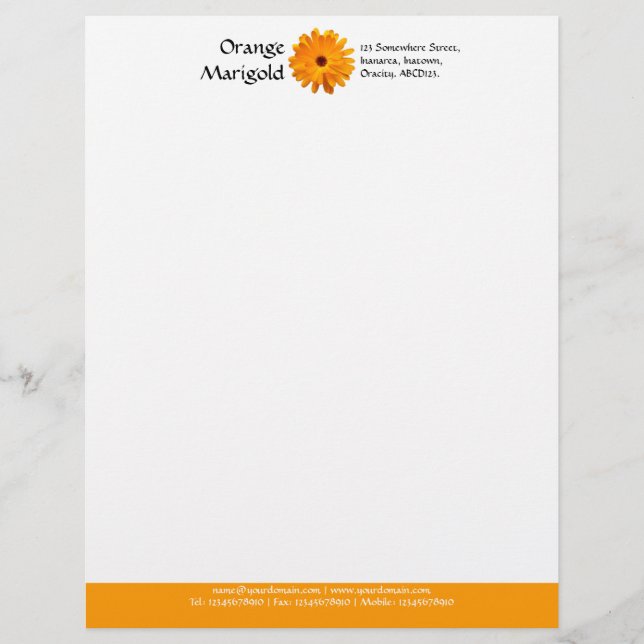 Colour Footer (Orange Marigold) - Orange Personalised Letterhead (Front)