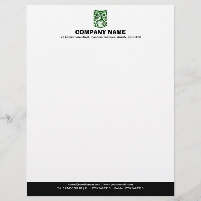 Colour Footer (Tiki) - Dk Green and Black Personalized Letterhead (Front)