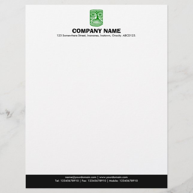 Colour Footer (Tiki) - Green and Black Personalized Letterhead (Front)