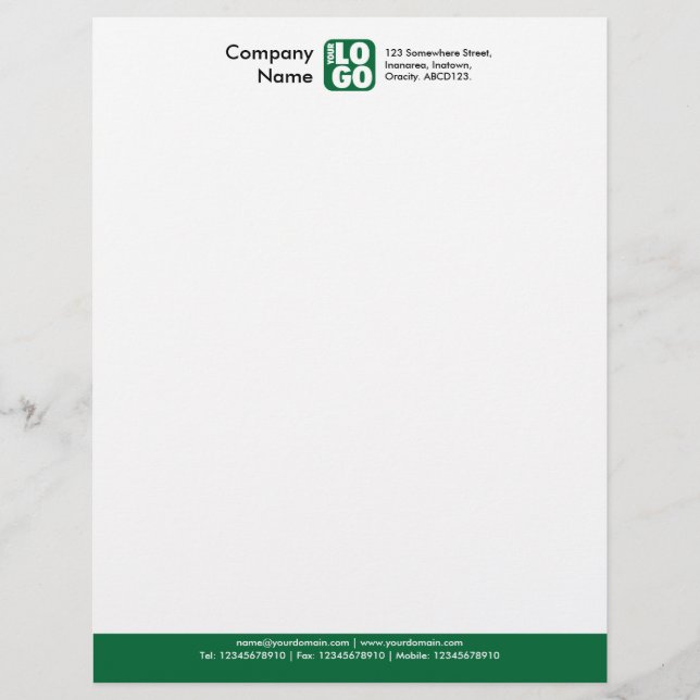 Colour Footer (Your Logo) - Forest Green Letterhead Template (Front)