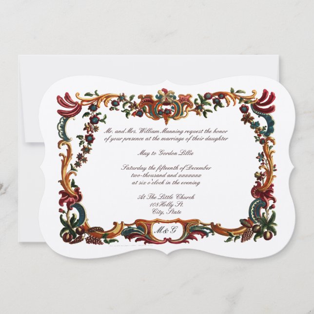 Colour French Baroque Rococo Floral Border Invitation (Front)