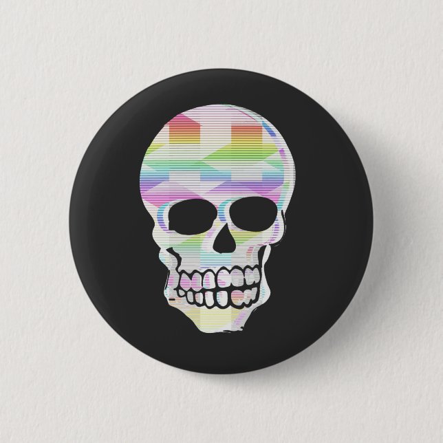 Colour Glitch Skull 6 Cm Round Badge (Front)
