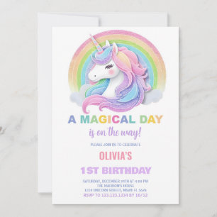 Colour Glitter Unicorns Birthday Invitations