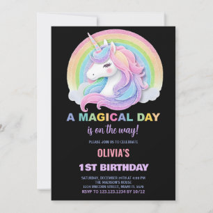 Colour Glitter Unicorns Birthday Invitations