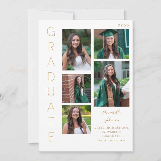Colour Glow - Gold & White 1 Graduate 6 Multi Phot Invitation (Front)