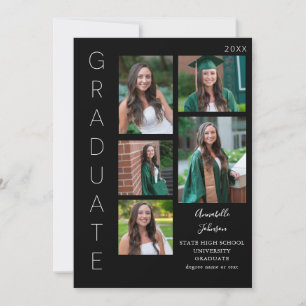Colour Glow - White & Black Graduate 6 Multi Photo Invitation