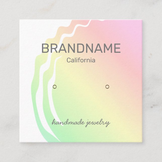 Colour Gradient Ombre Rainbow Earrings Studs Logo Square Business Card (Front)