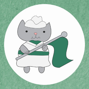 Colour Guard Cat Green and White Classic Round Sticker