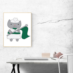 Colour Guard Cat Green and White Poster