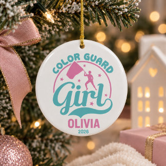 colour guard girl personalised christmas ceramic tree decoration