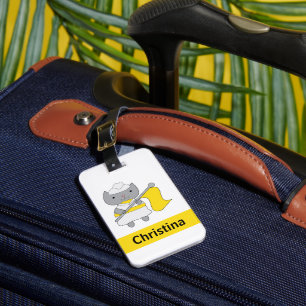 Colour Guard Grey Cat Yellow White Personalise Luggage Tag