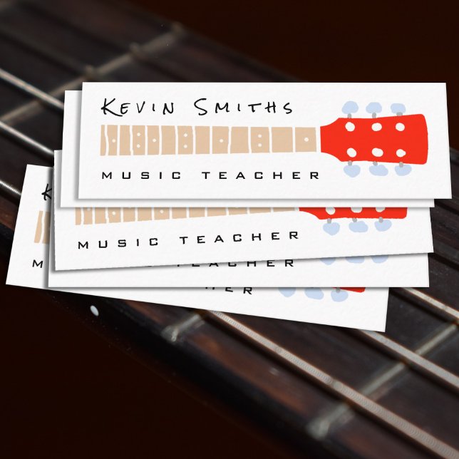 Colour Guitar Neck on White Music Teacher Mini Business Card (Creator Uploaded)