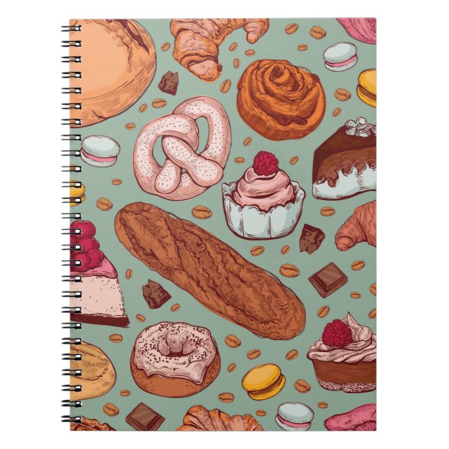 Colour hand drawn sketch style bakery patten. Diff Notebook (Front)