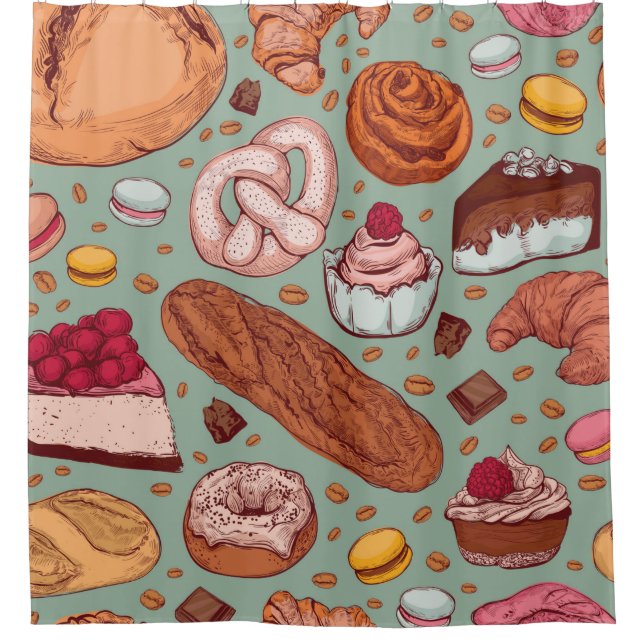 Colour hand drawn sketch style bakery patten. Diff Shower Curtain (Front)