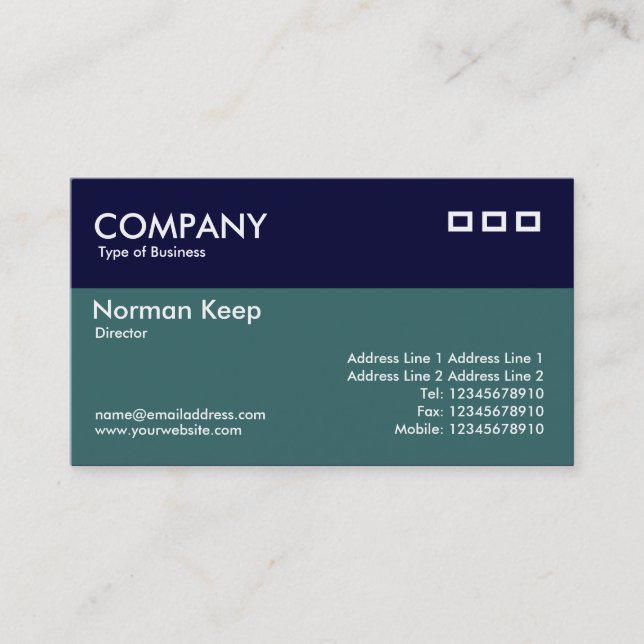 Colour Header - Dark Navy and Teal Green Business Card (Front)