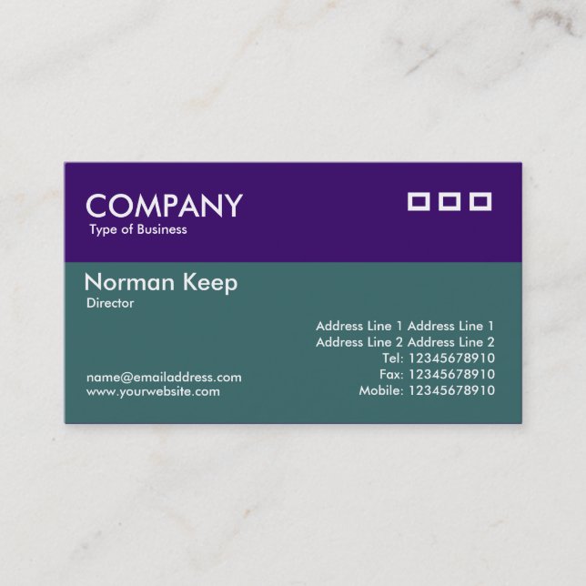 Colour Header - Dark Violet and Teal Green Business Card (Front)