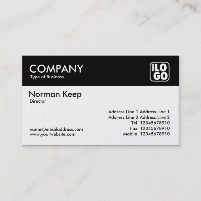 Colour Header (Logo) - Black and White (Platinum) Business Card (Front)