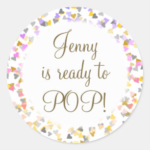 Colour Hearts She's Ready to Pop Baby Shower Favou Classic Round Sticker