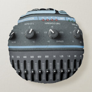 Colour image of many buttons in a sound recording round cushion