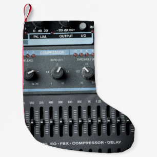 Colour image of many buttons in a sound recording small christmas stocking