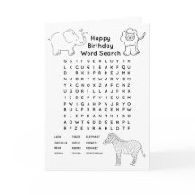 Colour in Animal Word Search Birthday Card