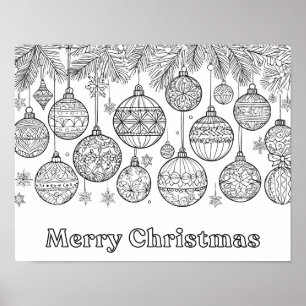 Colour In Christmas Baubles Ornaments Fun Colourin Poster
