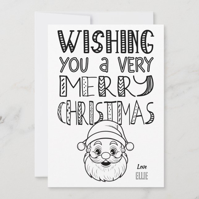 Colour-in Merry Christmas Santa Flat Card (Front)