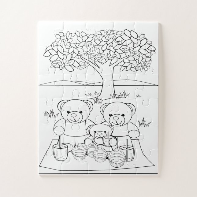 Colour In Teddy Bears Picnic Jigsaw Puzzle (Vertical)