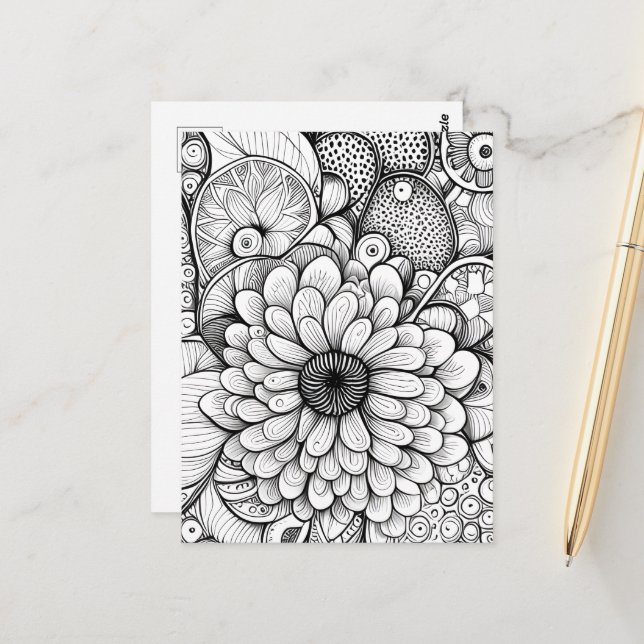 Colour It Abstract Daisy Floral Postcard (Front/Back In Situ)