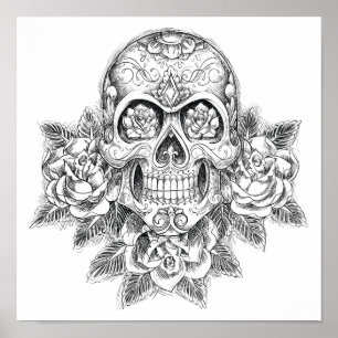 Colour It Poster Skull and Roses