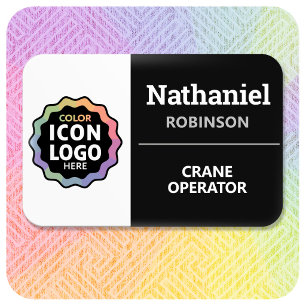 Colour Logo Black White Minimal Employee ID Name Tag
