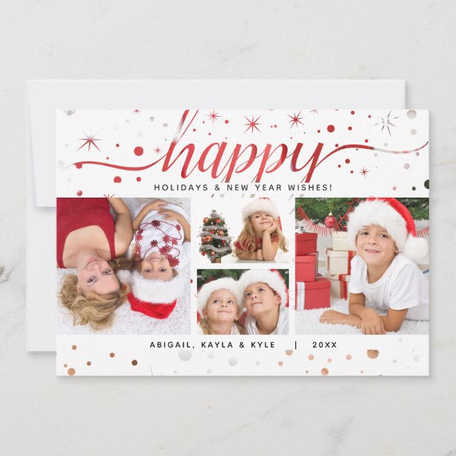 Colour-Matching Text HAPPY Holidays Happy New Year Holiday Card (Front)