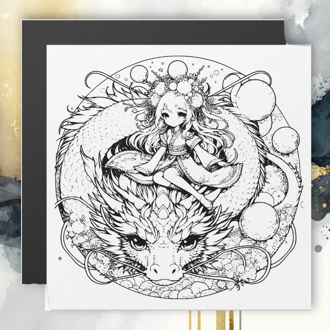Colour Me! Anime Girl on Dragon   Magnetic Invitation (Creator Uploaded)