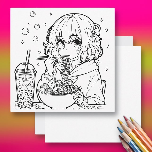 Colour Me | Anime Ramen Themed Colouring Page Card (Creator Uploaded)