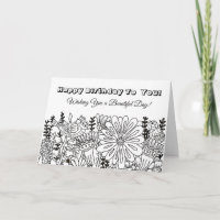 Colour Me, Birthday Card Whimsical Birds Flowers