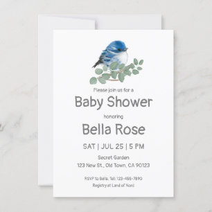 Colour Me Blue Bird Baby Shower Invitations