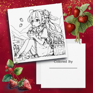 Colour Me Card for Kids   Anime Girl Strawberries