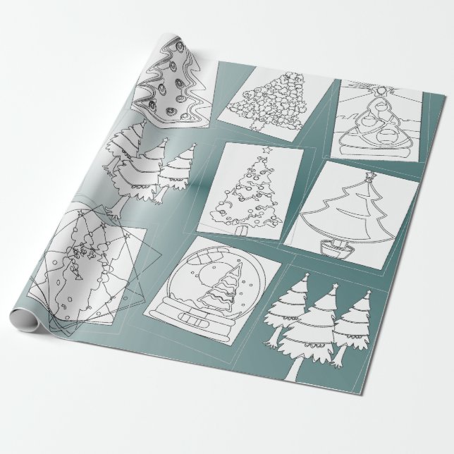 Colour Me Christmas Trees Wrapping Paper (Unrolled)