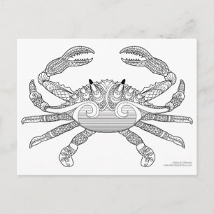 Colour Me Crab Nautical Zen Doodle Illustration Postcard