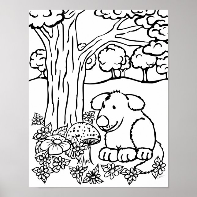 Colour Me Cute Dog and Flowers Poster (Front)
