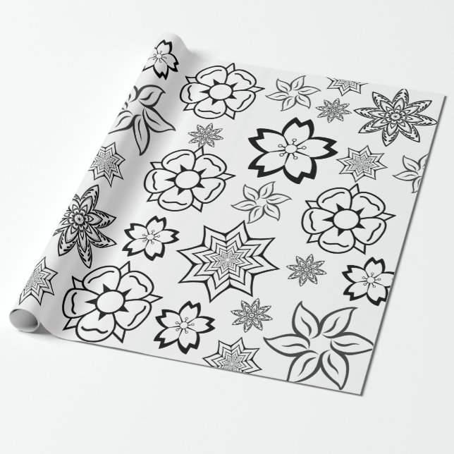 "Colour Me" Flowers Wrapping Paper (Unrolled)