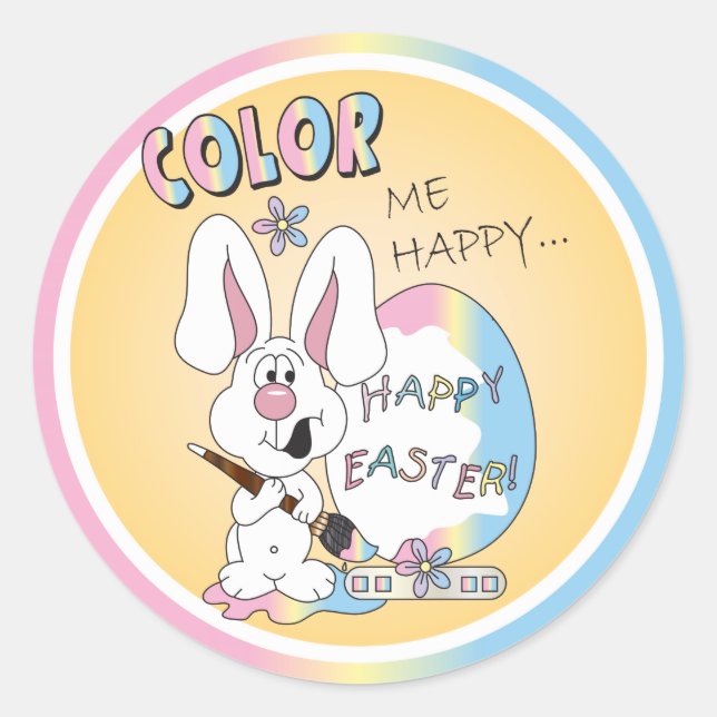 Colour Me Happy Bunny Rabbit - Easter Classic Round Sticker (Front)