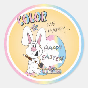 Colour Me Happy Bunny Rabbit - Easter Classic Round Sticker