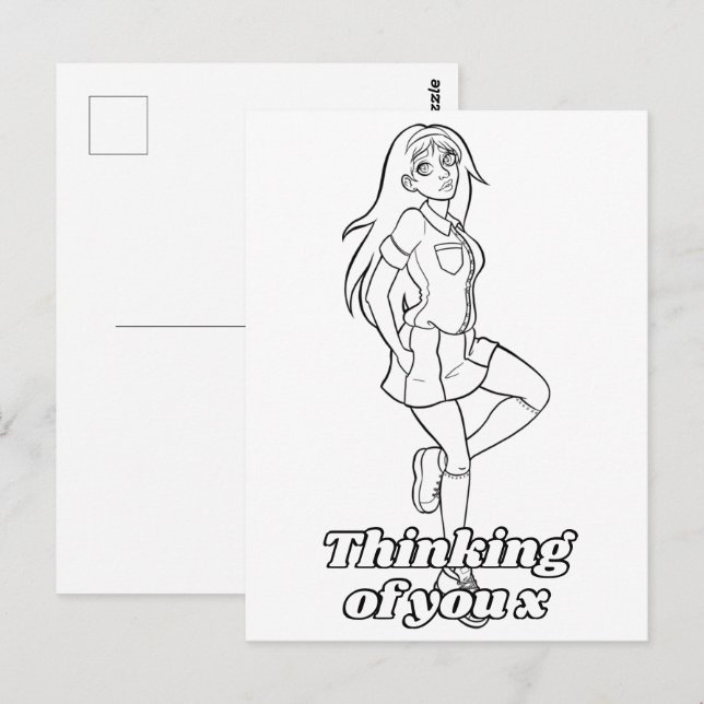 Colour Me In Activity Anime Cartoon Teen Schoolgir Postcard (Front/Back)