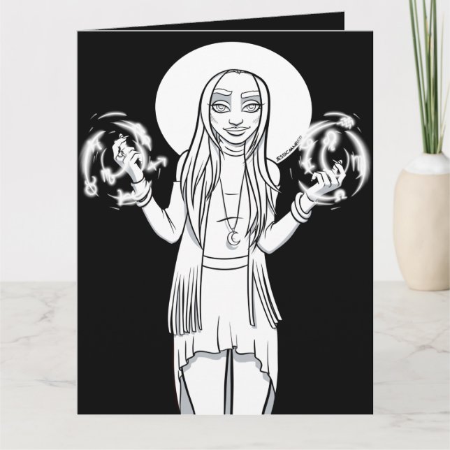 Colour Me In Activity Cartoon Anime Witch Card (Front)