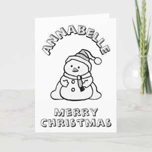 Colour Me In Snowman Black, White Kids Activity Holiday Card